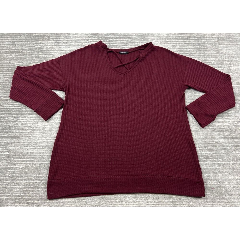 Heimish USA Sweater Womens 2XL‎ Red Waffle Knit Criss Cross V-Neck Slouchy